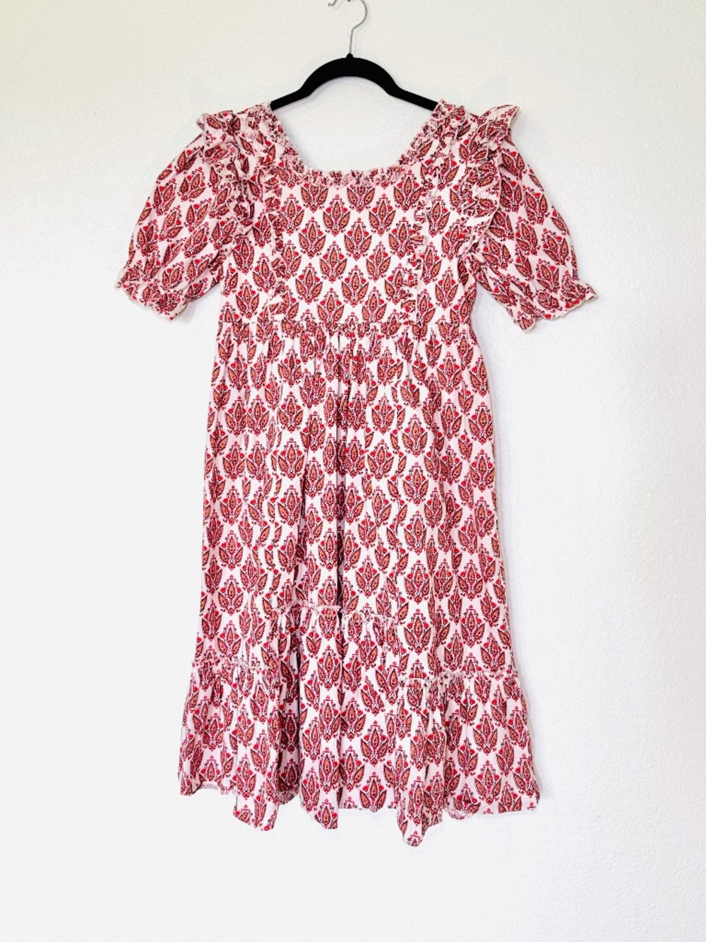 A Loves A Dress Girls XL Paisley Ruffles Smocked Midi Red Family Pictures Dressy